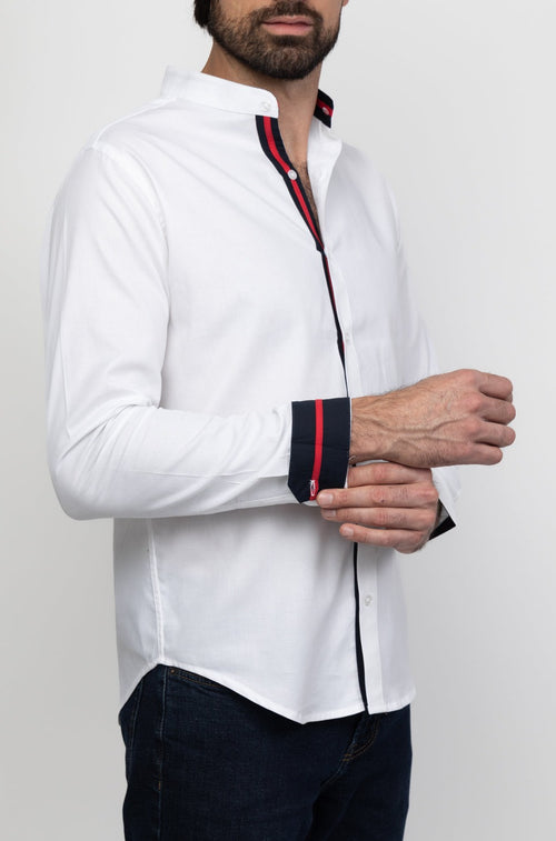 Camisa Mónaco Premium Blanco Con Cuello Mao & Detalles Marineros