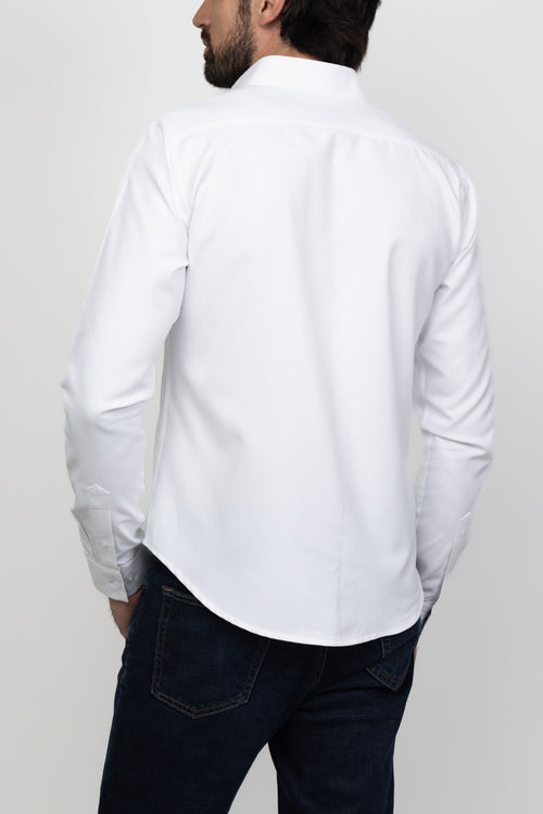 Camisa Mónaco Oxford Blanco & Detalles Marino Jaspe Y Tinto