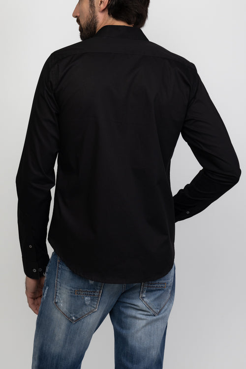 Camisa Mónaco Premium Black & Detalles Olivo