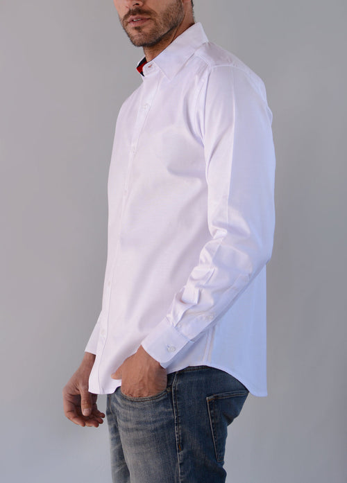 Camisa Mónaco Oxford Blanco Con Detalles Rojo & Marino SALE