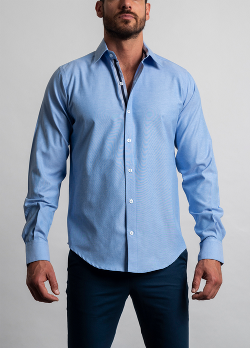 Camisa Mónaco Oxford Blue Con Detalles Interiores Mil Rayas Y Marino