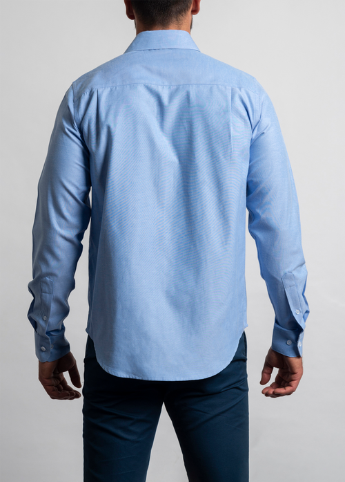 Camisa Mónaco Oxford Blue Con Detalles Interiores Mil Rayas Y Marino