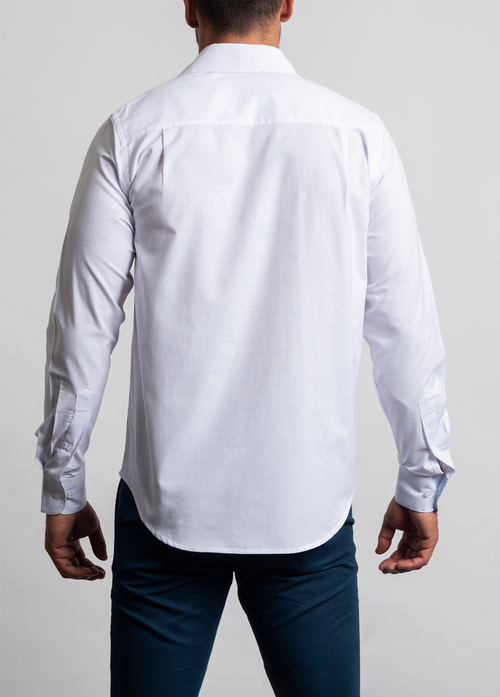 Camisa Mónaco Lino Blanco Con Detalles Interiores Mil Rayas