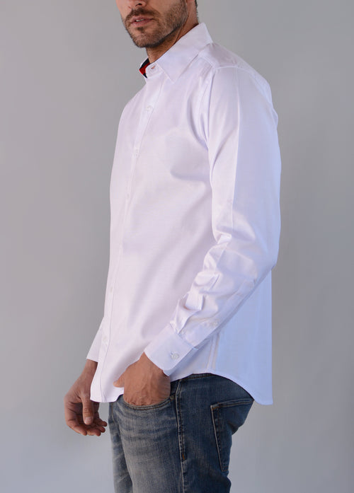 Camisa Mónaco Oxford Blanco Con Detalles Rojo & Marino