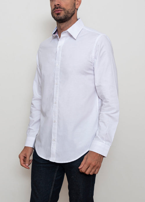 Camisa Mónaco Oxford Blanco Con Detalles Pink & Blue SALE