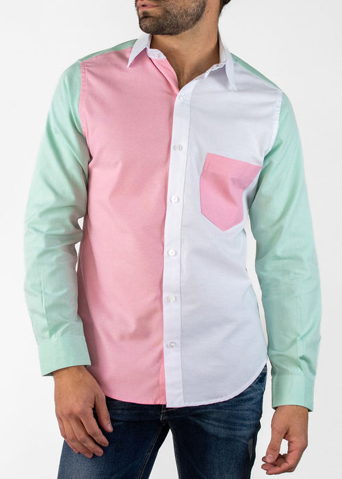 Camisa Mónaco Oxford Pink & Green Color Block