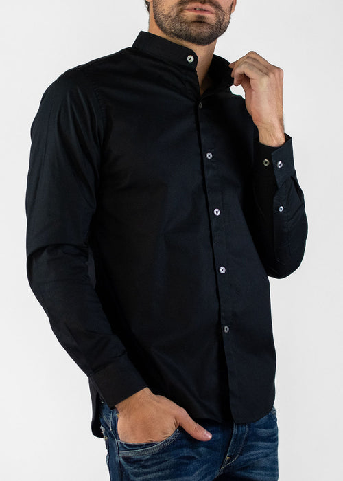 Camisa Mónaco Premium Negra Con Cuello Mao
